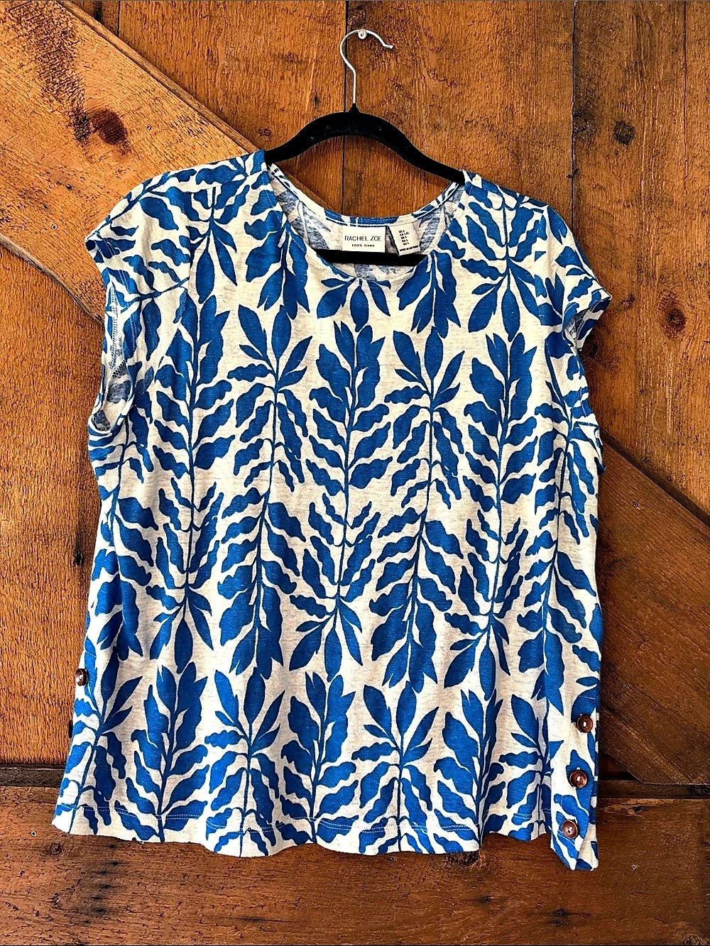 Rachel Zoe Floral Linen Blouse in Blue & White Size Medium Like New